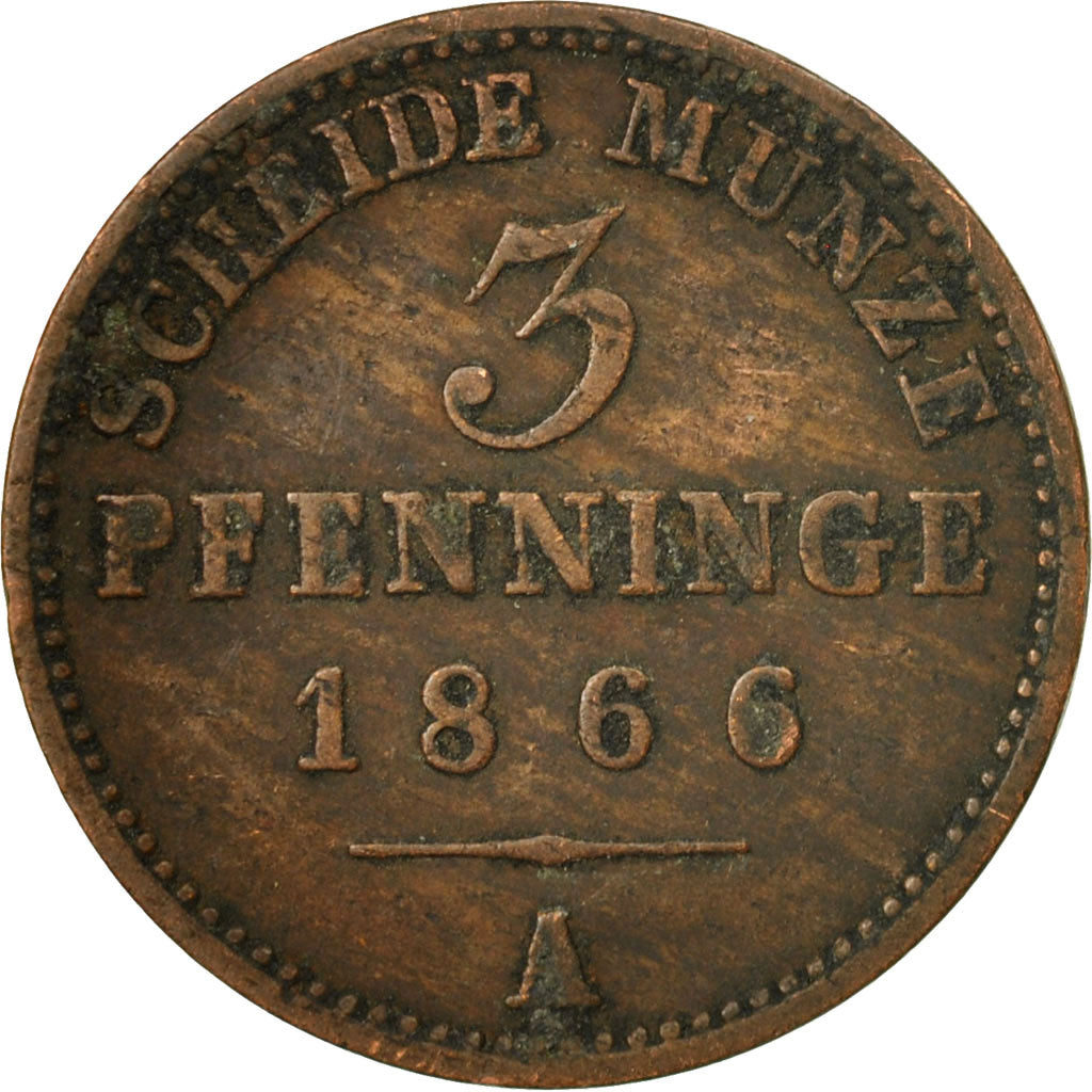 Münze, Deutsch Staaten, PRUSSIA, Wilhelm I, 3 Pfennig, 1866, Berlin, S+