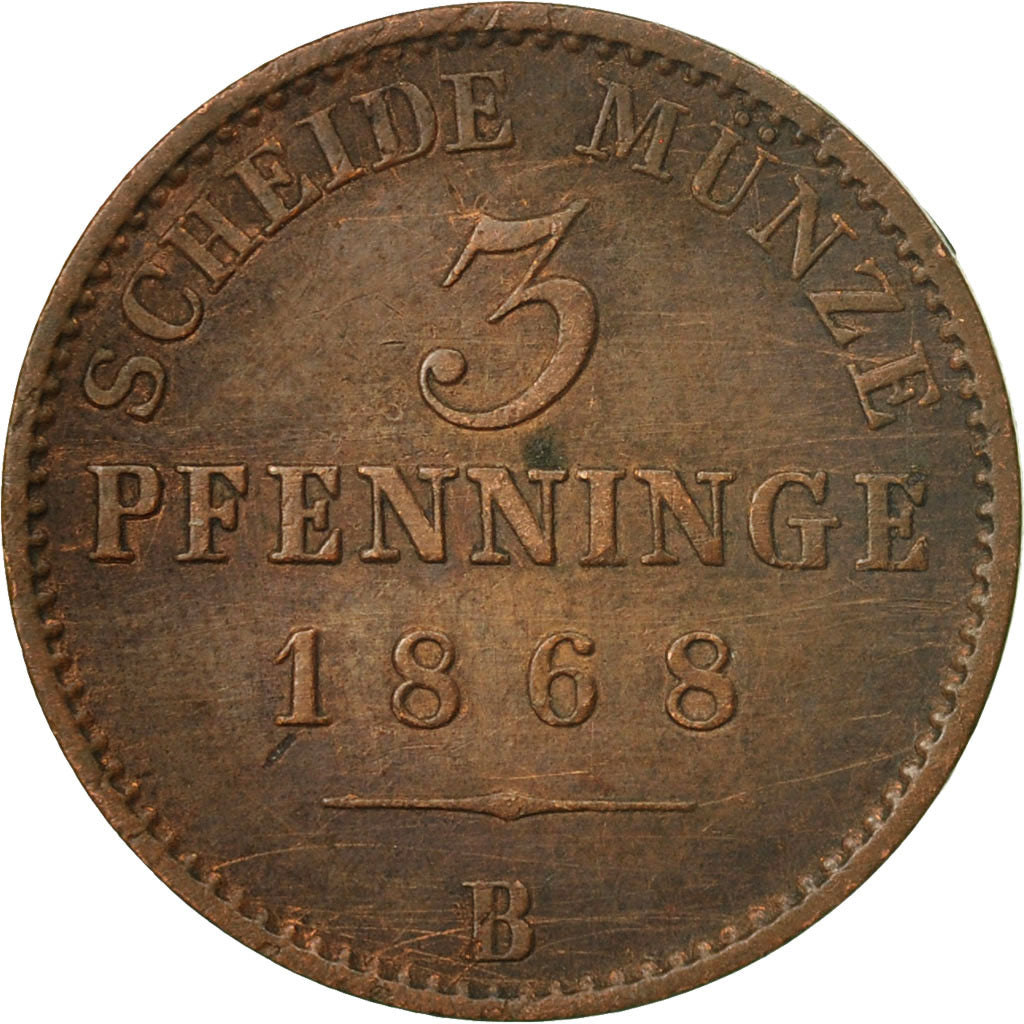 Moneta, Stati tedeschi, PRUSSIA, Wilhelm I, 3 Pfennig, 1868, Vienne, MB+, Rame