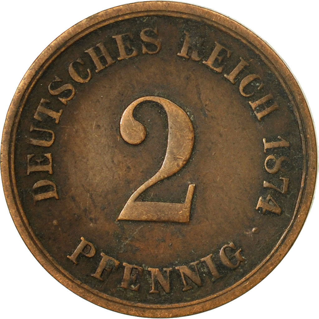 Coin, GERMANY - EMPIRE, Wilhelm I, 2 Pfennig, 1874, Karlsruhe, VF(30-35)