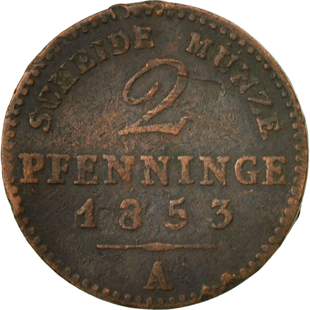 Coin, German States, PRUSSIA, Friedrich Wilhelm IV, 2 Pfennig, 1853, Berlin