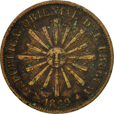 Coin, Uruguay, Centesimo, 1869, Uruguay Mint, Birmingham, F(12-15), Bronze