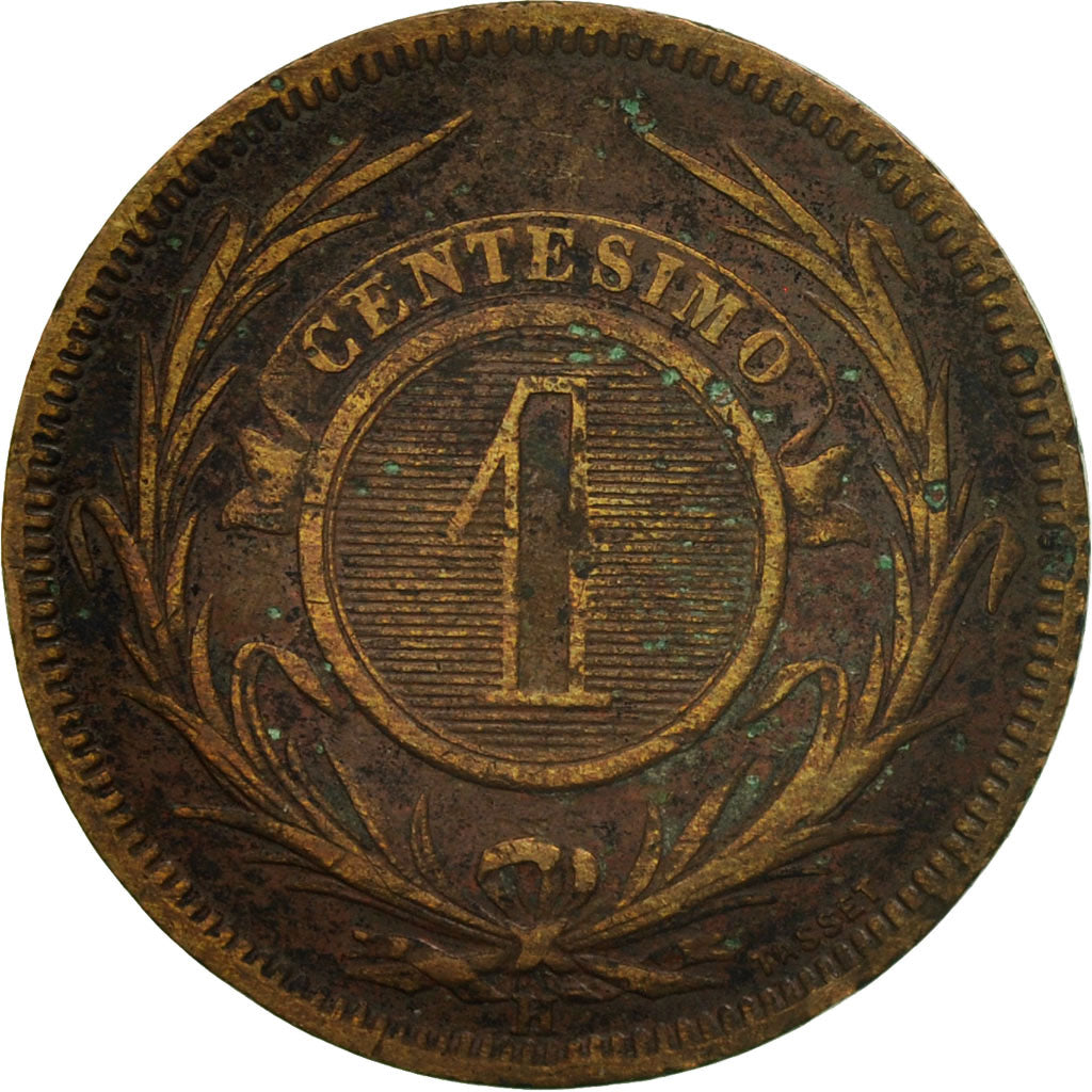 Coin, Uruguay, Centesimo, 1869, Uruguay Mint, Birmingham, F(12-15), Bronze