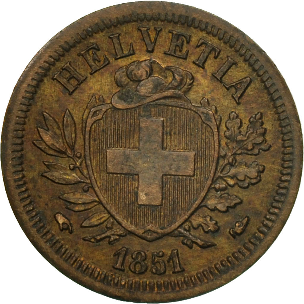 Coin, Switzerland, Rappen, 1851, Bern, EF(40-45), Bronze, KM:3.1