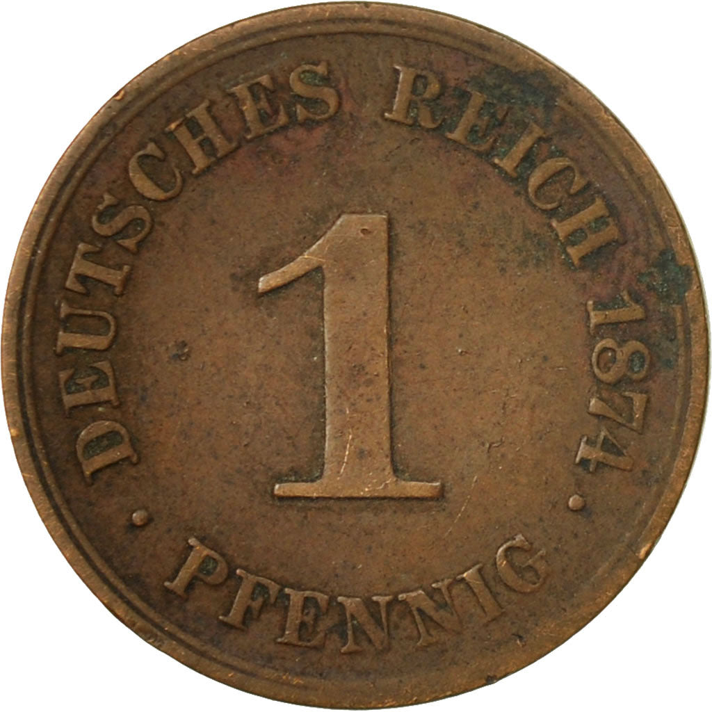 Coin, GERMANY - EMPIRE, Wilhelm I, Pfennig, 1874, Frankfurt, EF(40-45), Copper