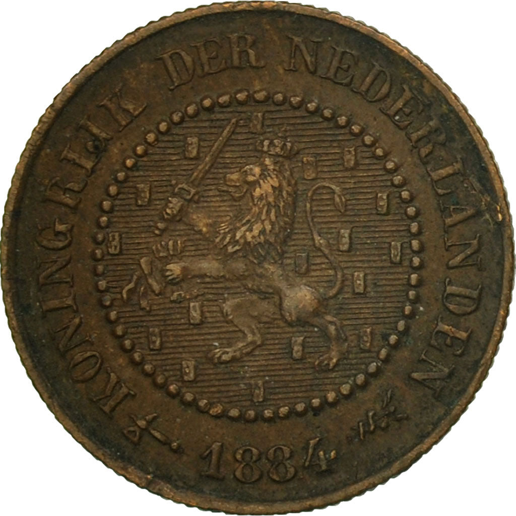 Coin, Netherlands, William III, 1/2 Cent, 1884, EF(40-45), Bronze, KM:109.1