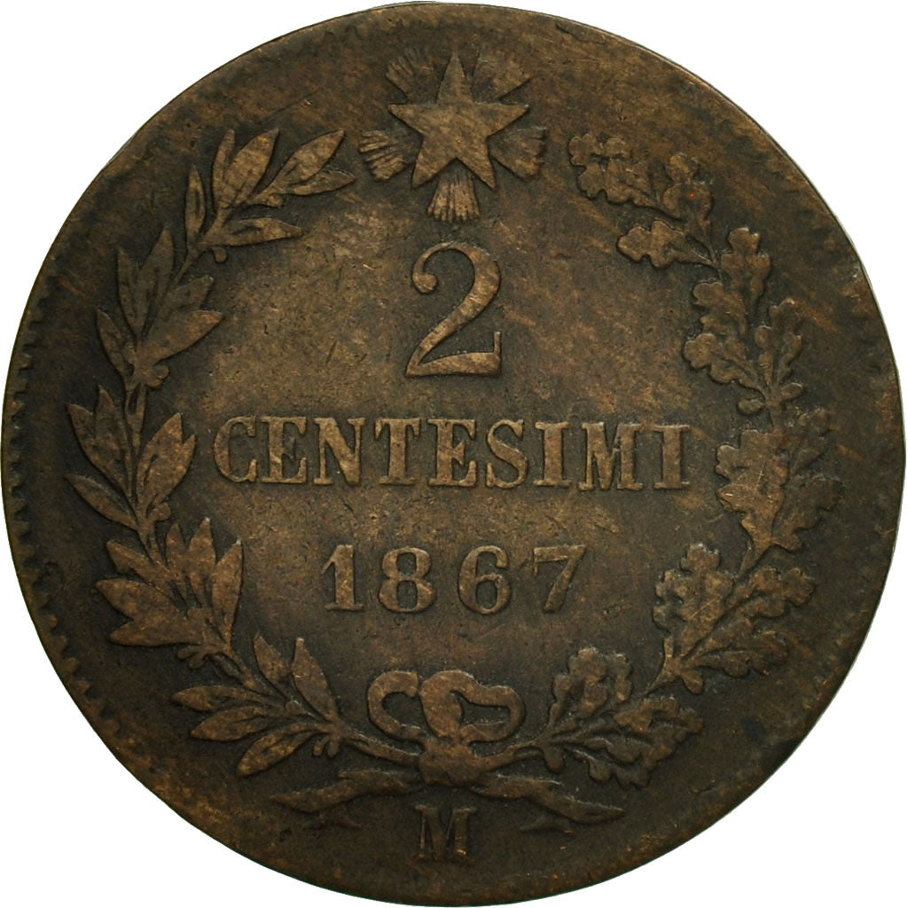 Moneta, Włochy, Vittorio Emanuele II, 2 Centesimi, 1867, Milan, EF(40-45)