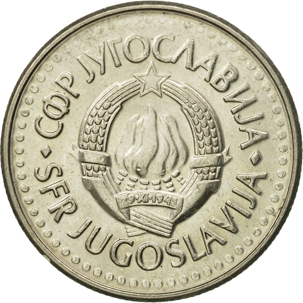 Coin, Yugoslavia, 5 Dinara, 1991, AU(50-53), Copper-Nickel-Zinc, KM:144
