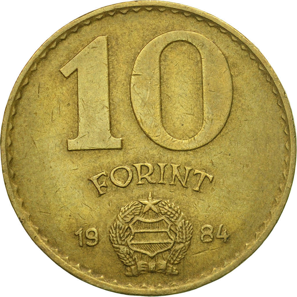 Moneda, Hungría, 10 Forint, 1984, Budapest, BC+, Aluminio - bronce, KM:636