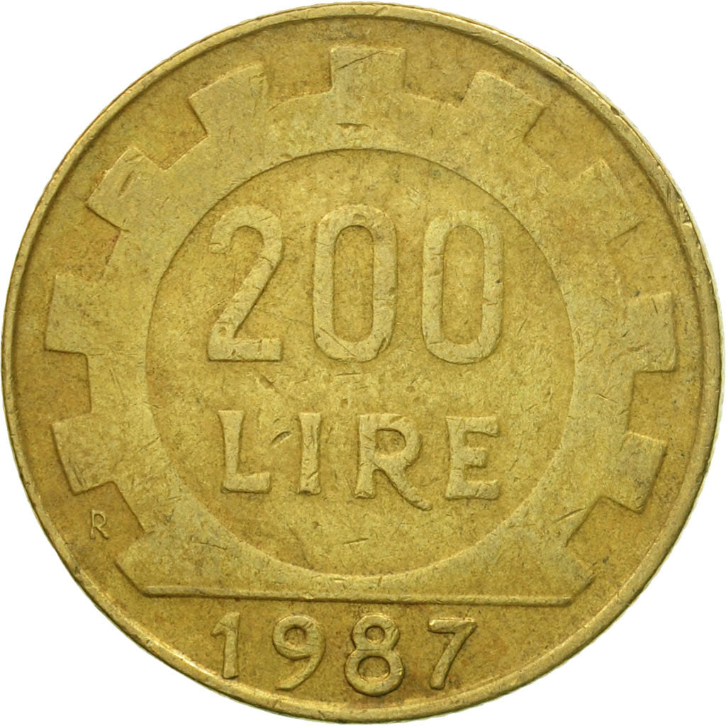 Coin, Italy, 200 Lire, 1987, Rome, VF(30-35), Aluminum-Bronze, KM:105