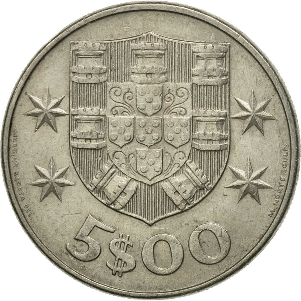Coin, Portugal, 5 Escudos, 1977, AU(50-53), Copper-nickel, KM:591