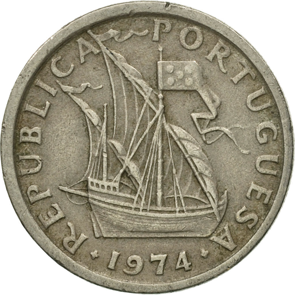 Coin, Portugal, 2-1/2 Escudos, 1974, VF(30-35), Copper-nickel, KM:590