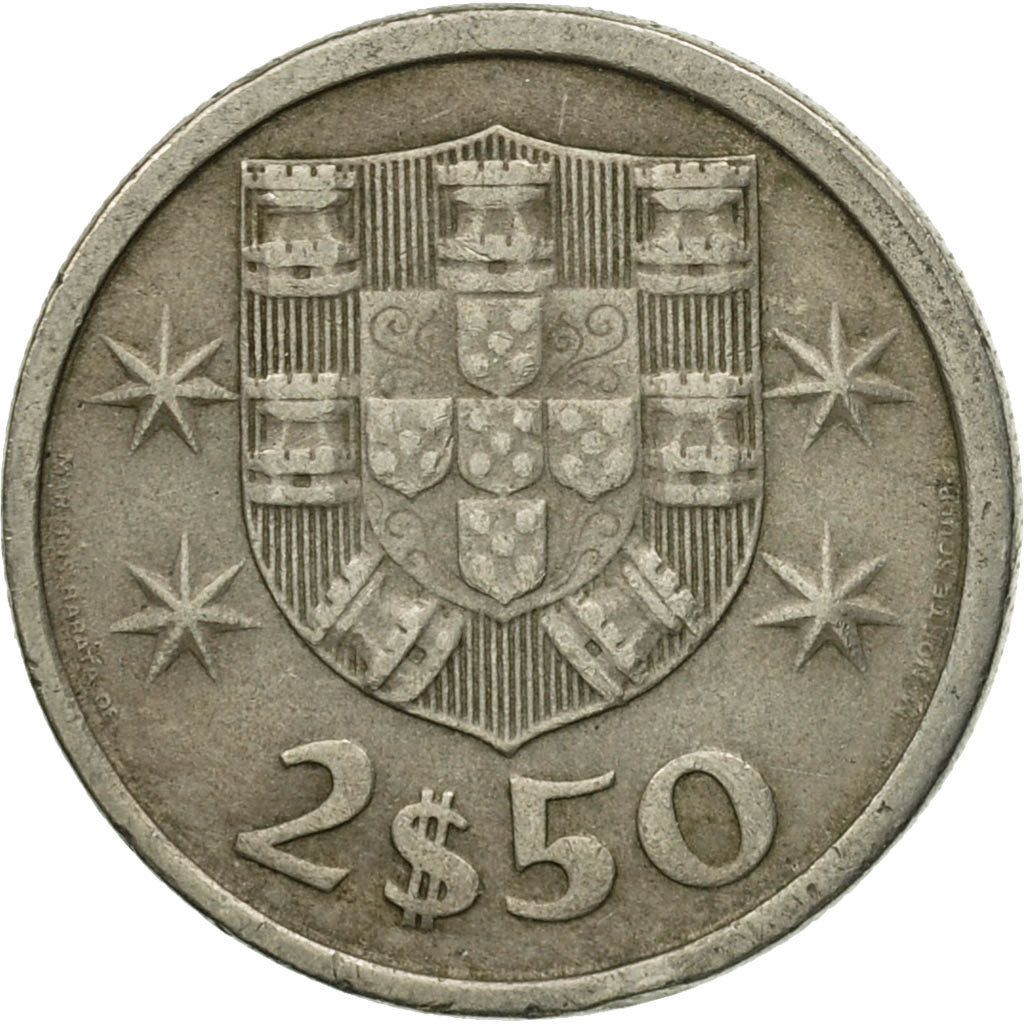 Coin, Portugal, 2-1/2 Escudos, 1974, VF(30-35), Copper-nickel, KM:590