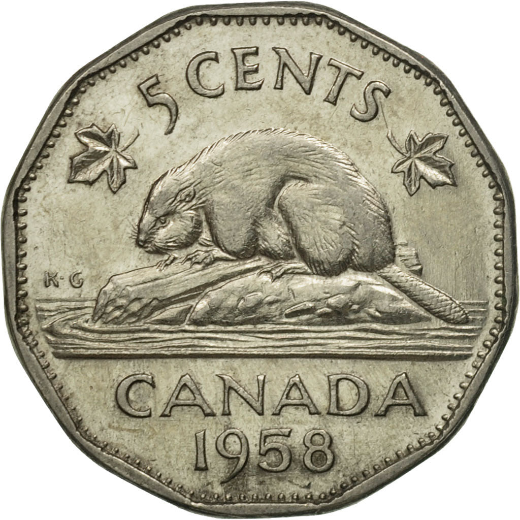 Coin, Canada, Elizabeth II, 5 Cents, 1958, Royal Canadian Mint, Ottawa