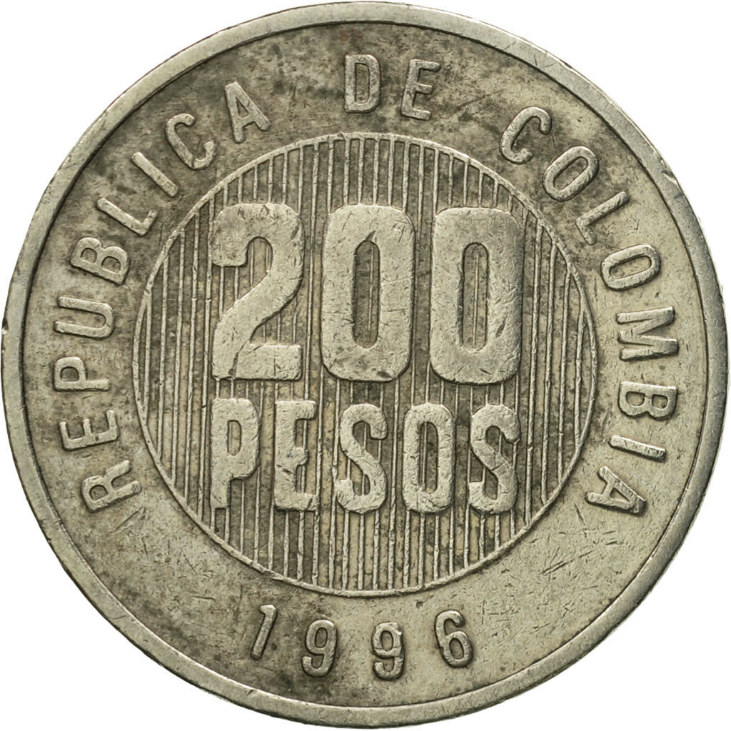 Moneda, Colombia, 200 Pesos, 1996, MBC, Cobre - níquel - cinc, KM:287