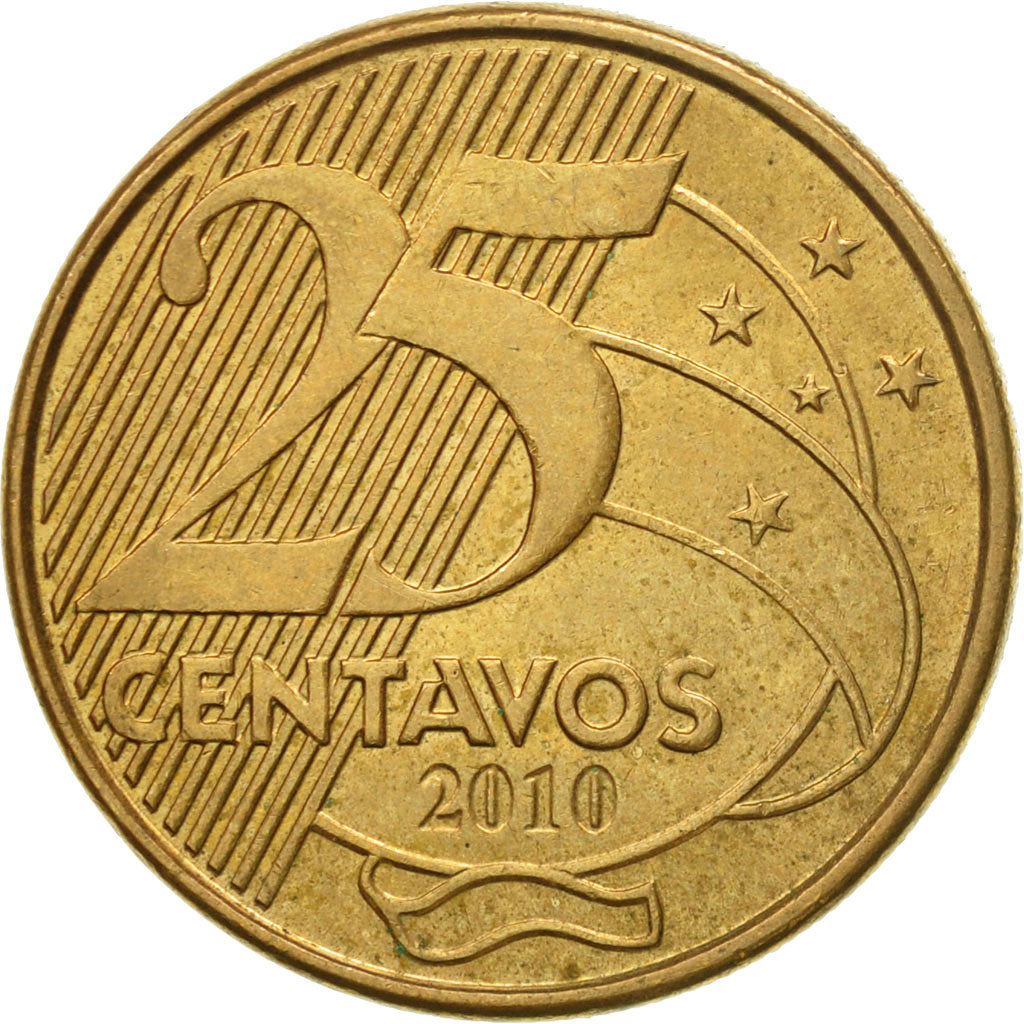 Monnaie, Brésil, 25 Centavos, 2010, TTB+, Bronze Plated Steel, KM:650