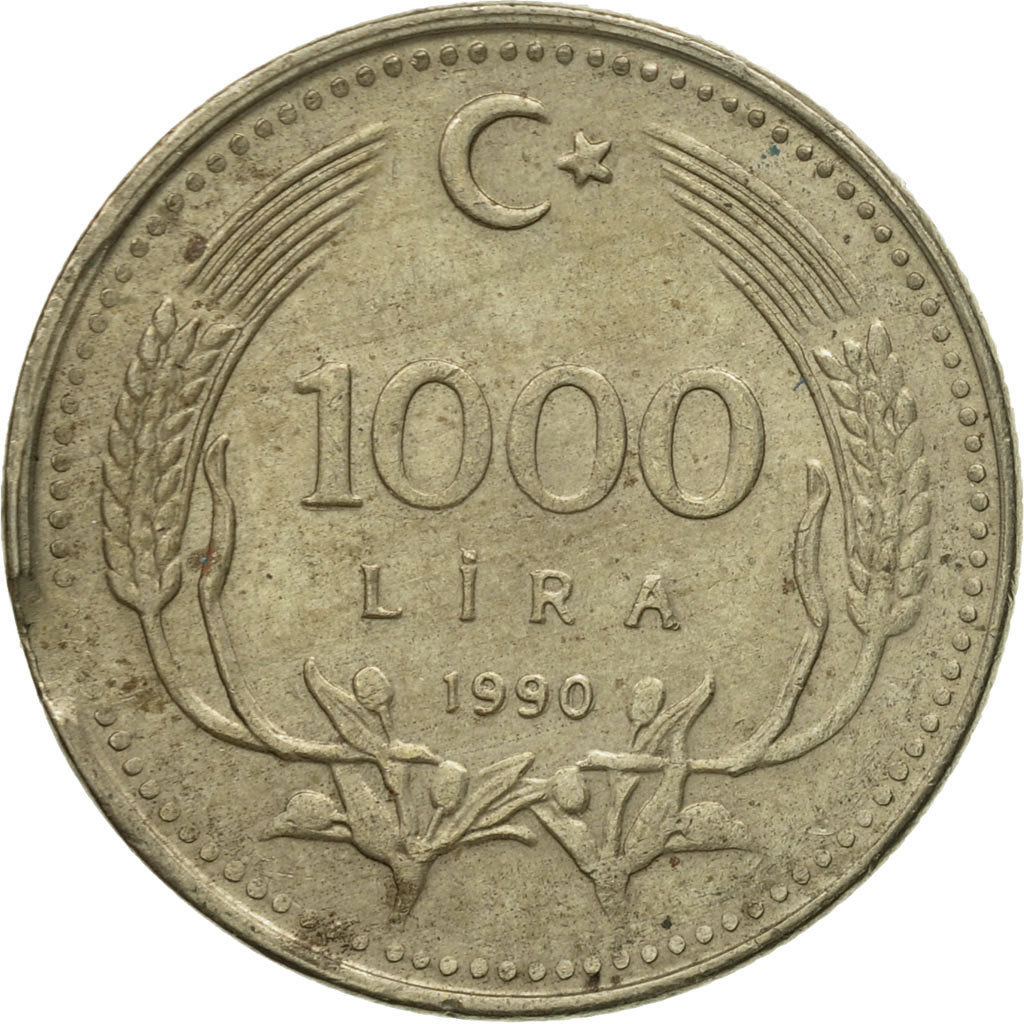 Coin, Turkey, 1000 Lira, 1990, VF(30-35), Nickel-brass, KM:997