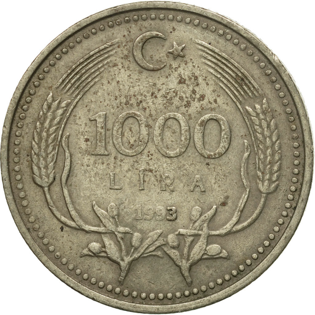 Coin, Turkey, 1000 Lira, 1993, VF(20-25), Nickel-brass, KM:997