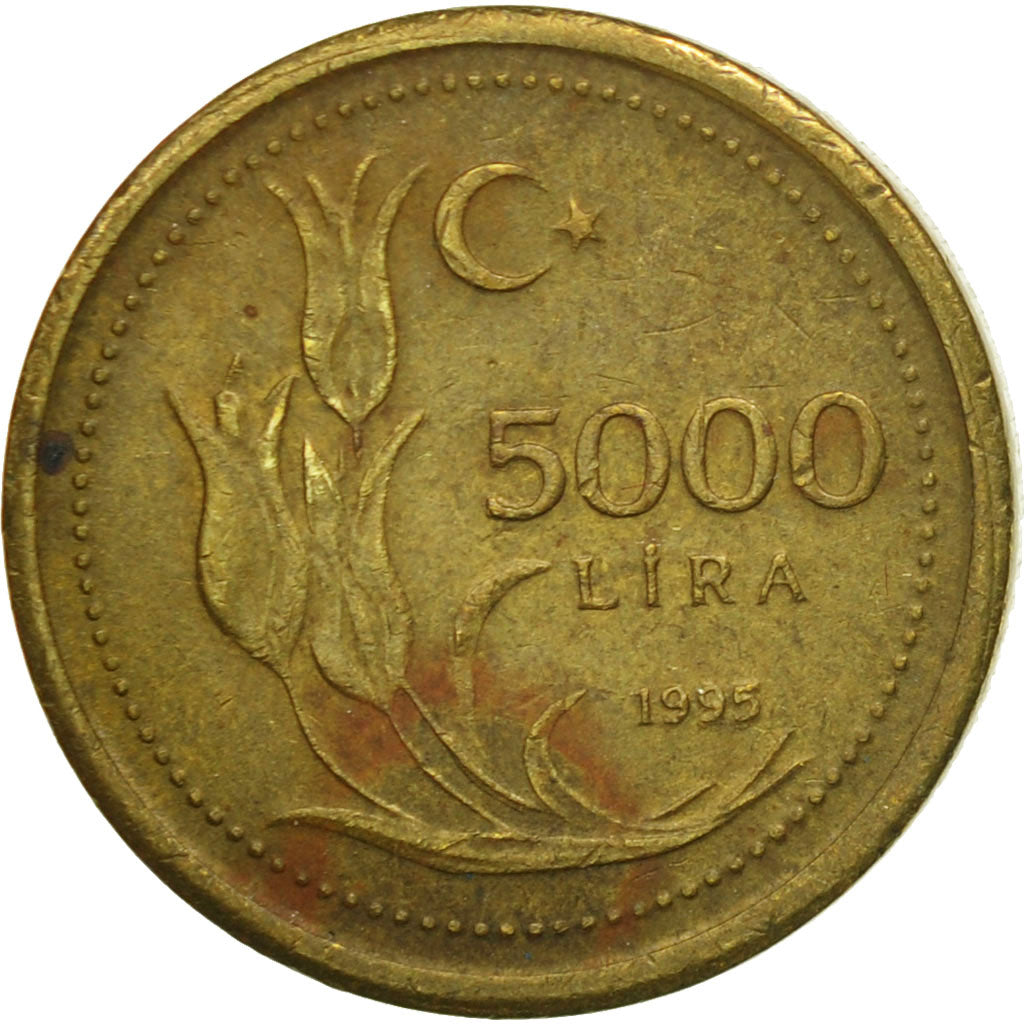 Coin, Turkey, 5000 Lira, 1995, VF(30-35), Brass, KM:1029.1