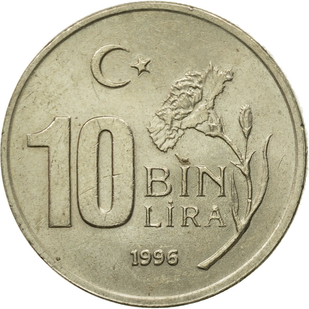 Moneta, Turcja, 10000 Lira, 10 Bin Lira, 1996, F(12-15), Miedź-Nikiel-Cynk