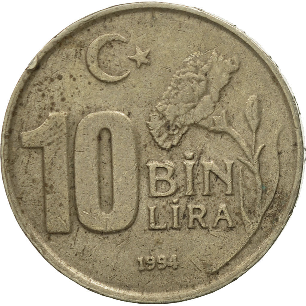 Moneta, Turcja, 10000 Lira, 10 Bin Lira, 1994, F(12-15), Miedź-Nikiel-Cynk