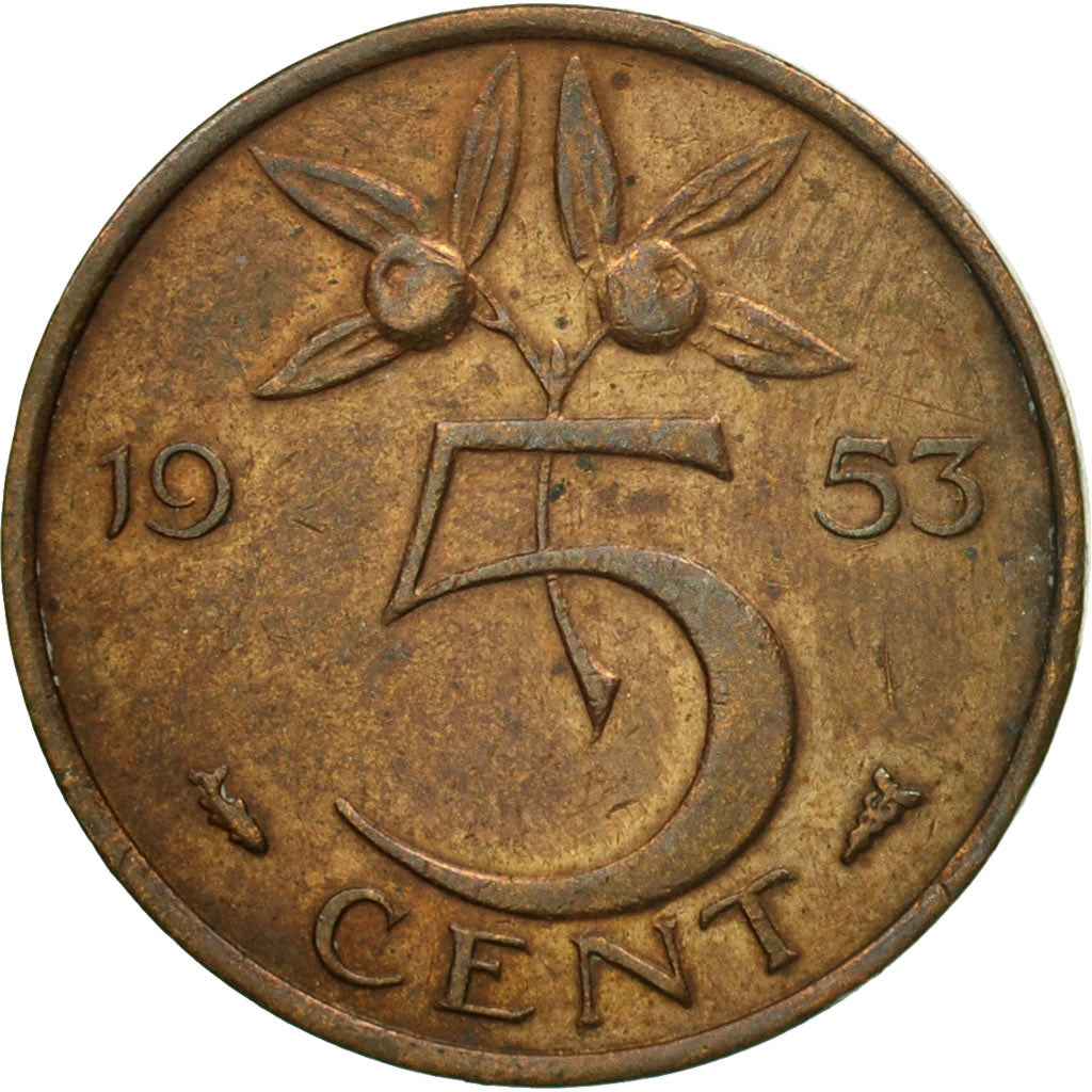 Munten, Nederland, Juliana, 5 Cents, 1953, ZF, Bronze, KM:181