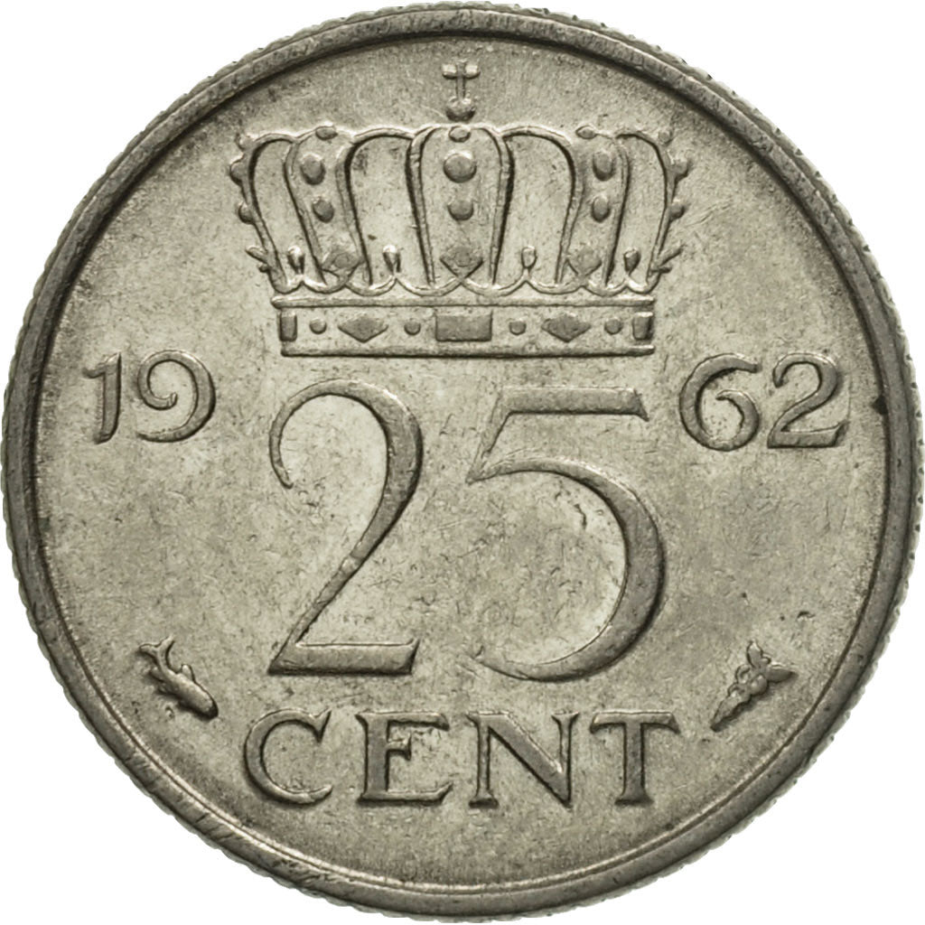 Moneta, Paesi Bassi, Juliana, 25 Cents, 1962, BB, Nichel, KM:183