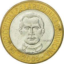 Monnaie, Dominican Republic, 5 Pesos, 2005, TTB+, Bi-Metallic, KM:89
