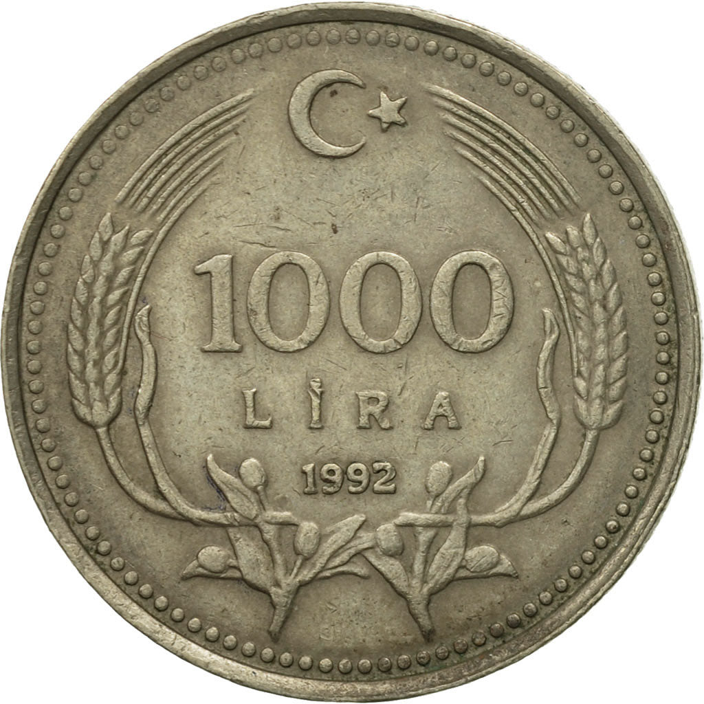 Coin, Turkey, 1000 Lira, 1992, EF(40-45), Nickel-brass, KM:997