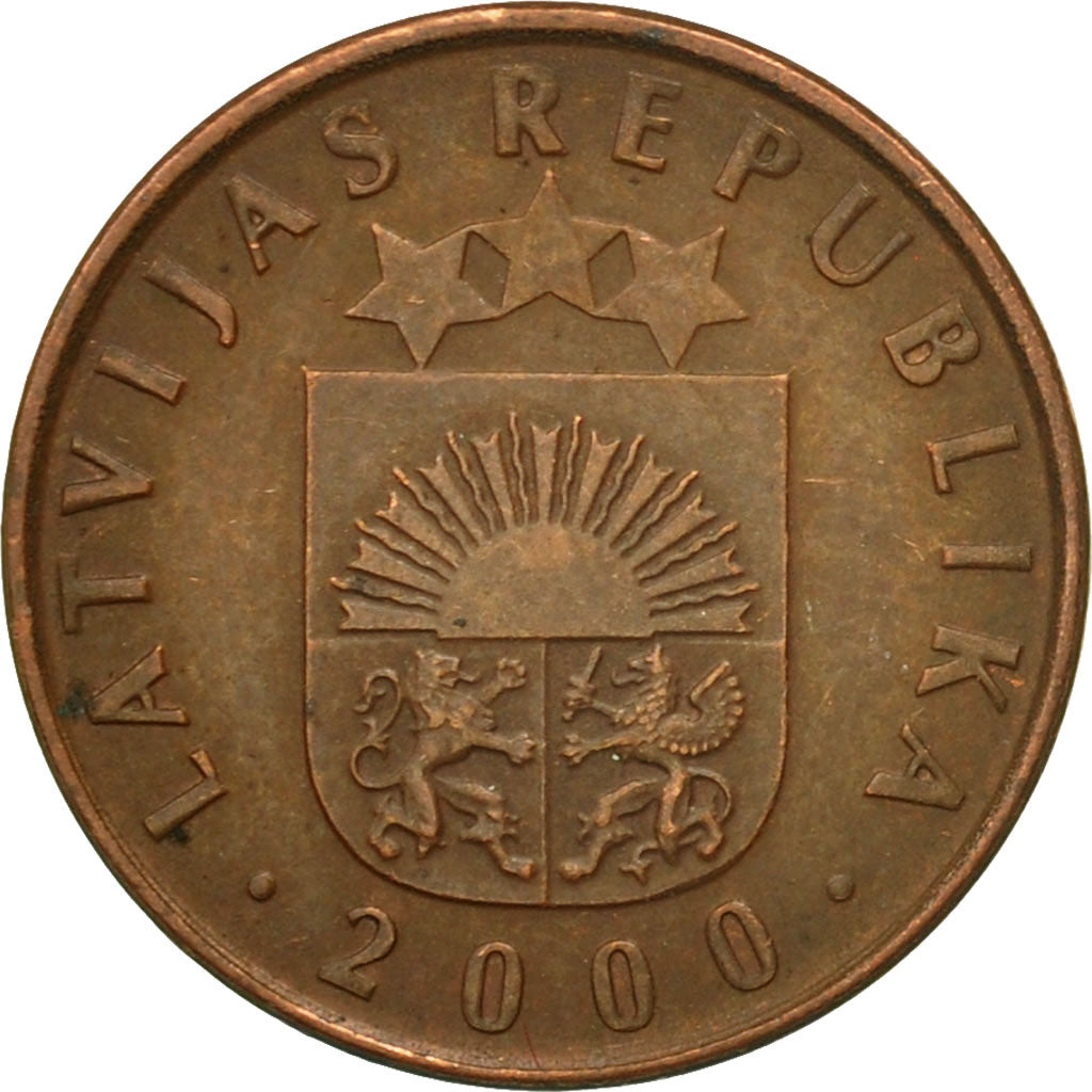 Coin, Latvia, 2 Santimi, 2000, EF(40-45), Copper Clad Steel, KM:21