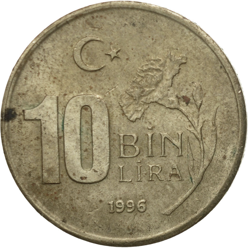 Munten, Turkije, 10000 Lira, 10 Bin Lira, 1996, FR, Copper-Nickel-Zinc