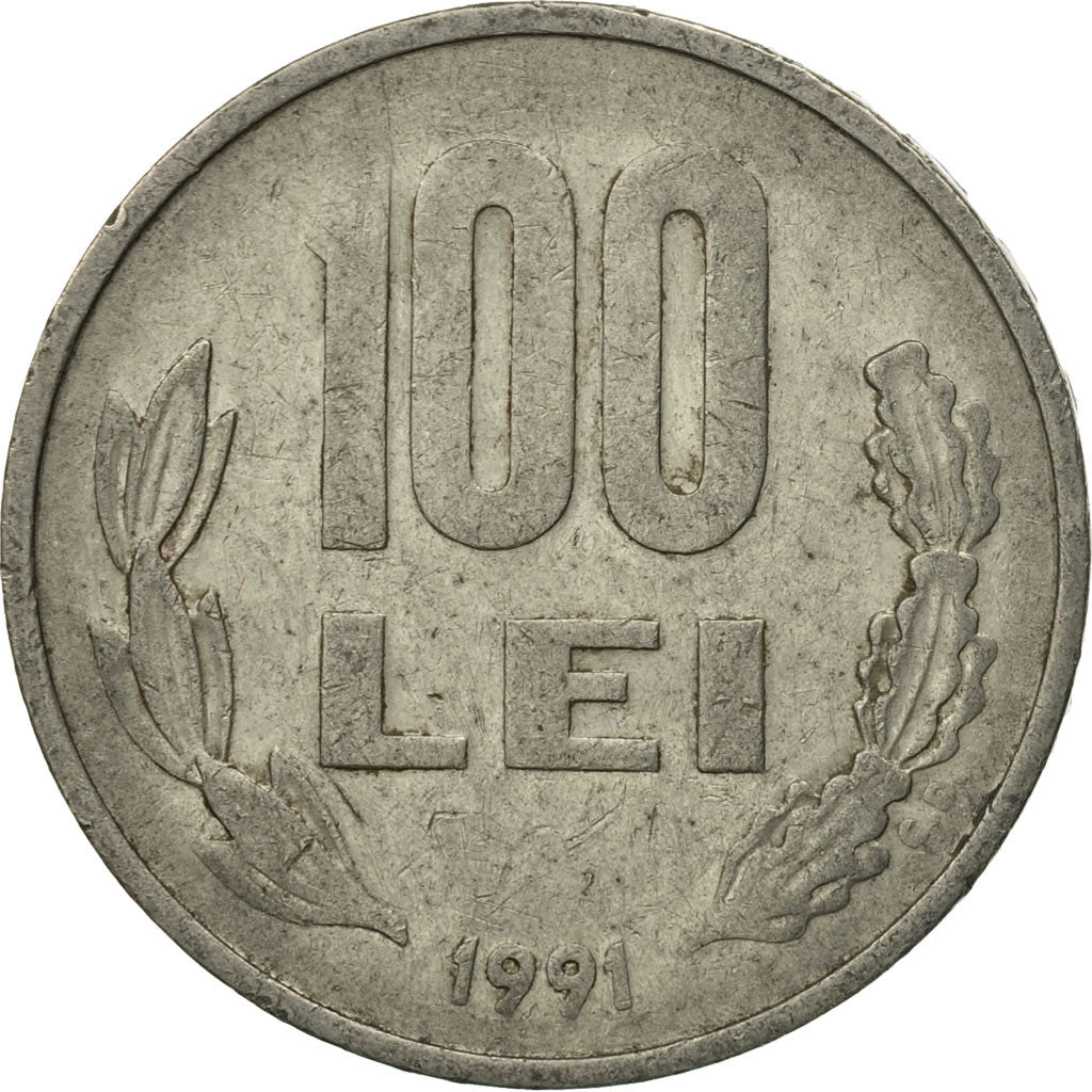 Moneta, Rumunia, 100 Lei, 1991, F(12-15), Nickel platerowany stalą, KM:111