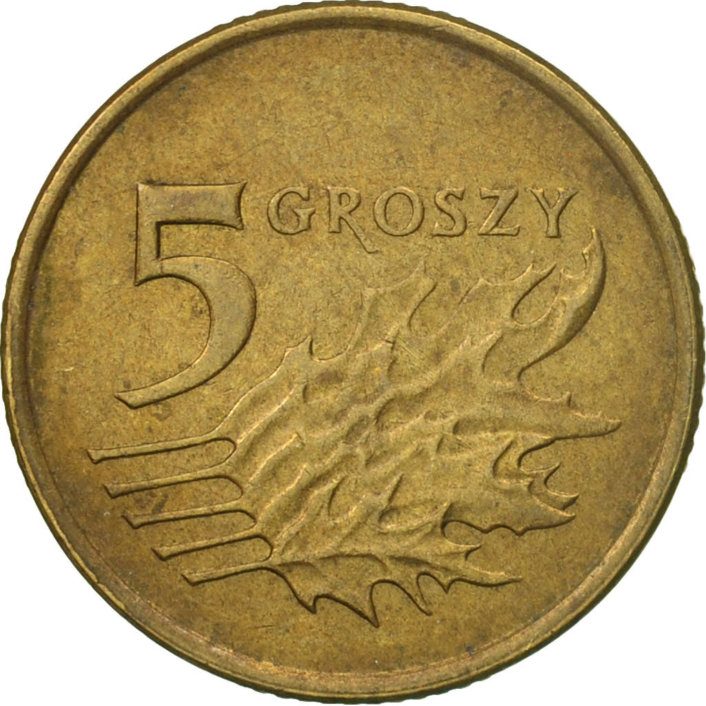 Moneta, Polska, 5 Groszy, 2008, Warsaw, EF(40-45), Mosiądz, KM:278