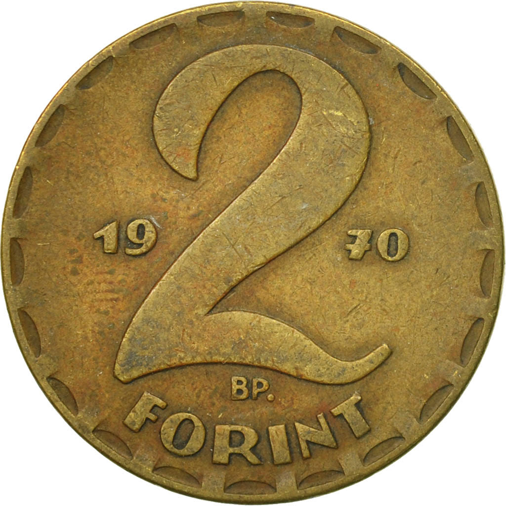 Coin, Hungary, 2 Forint, 1970, Budapest, VF(30-35), Brass, KM:591