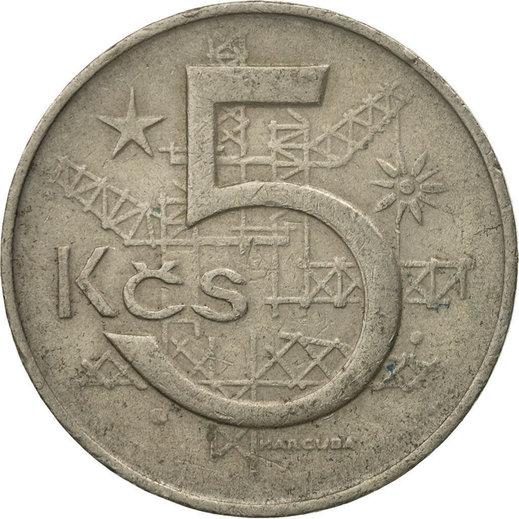 Moneta, Czechosłowacja, 5 Korun, 1969, EF(40-45), Miedź-Nikiel, KM:60