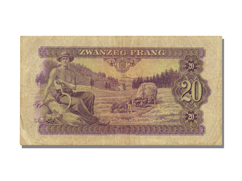 Luxembourg, 20 Frang, 1943, KM #42a, AU(50-53), B
