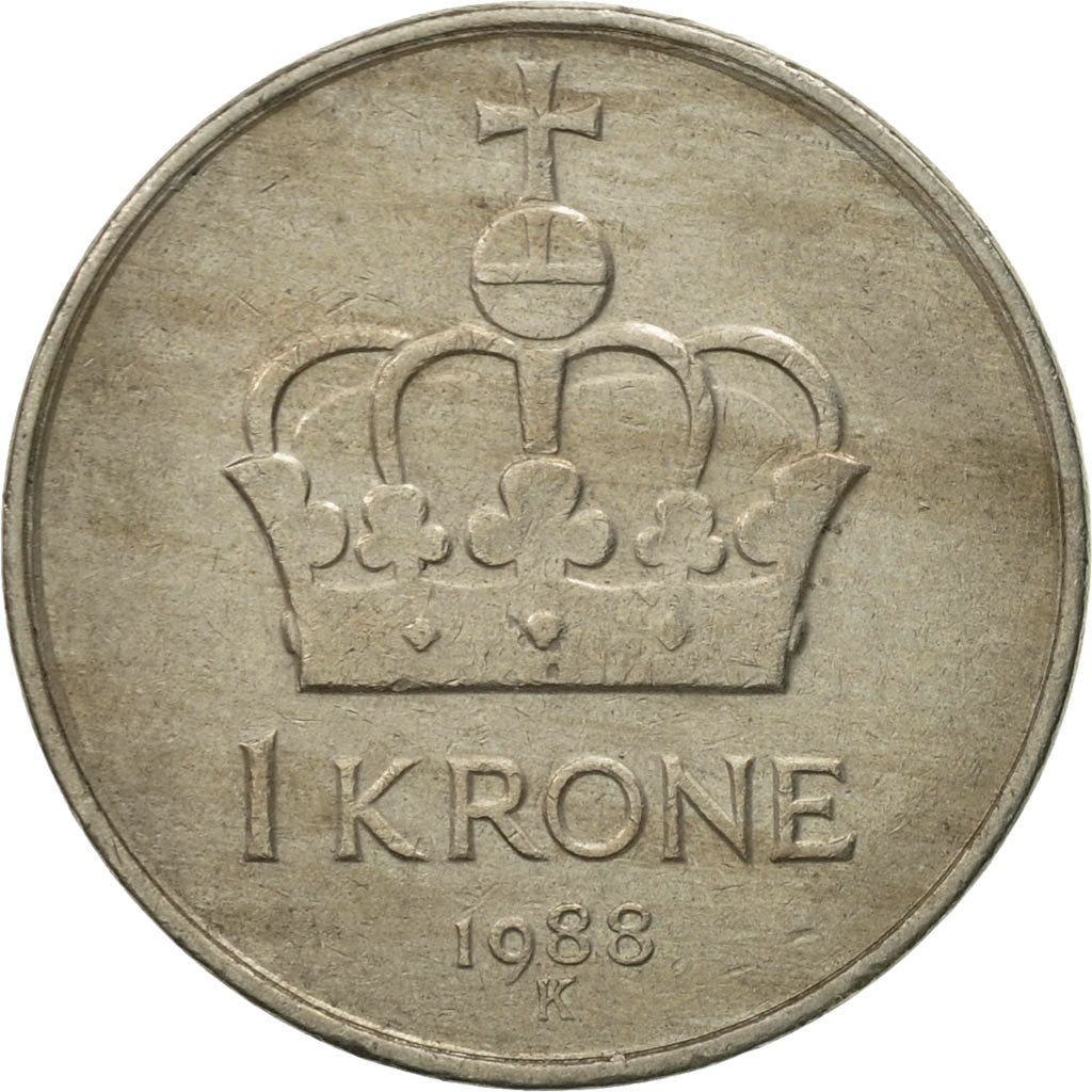 Coin, Norway, Olav V, Krone, 1988, VF(30-35), Copper-nickel, KM:419