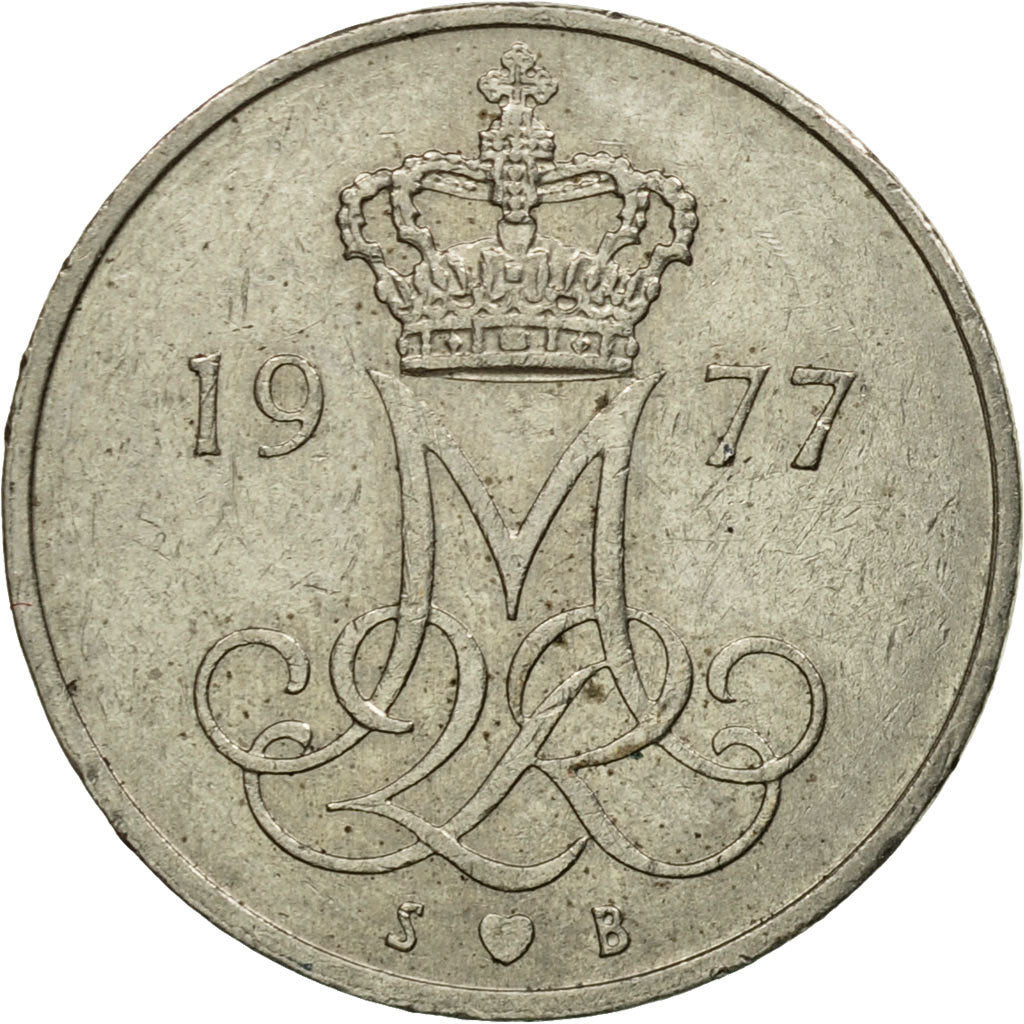Coin, Denmark, Margrethe II, 10 Öre, 1977, Copenhagen, EF(40-45)