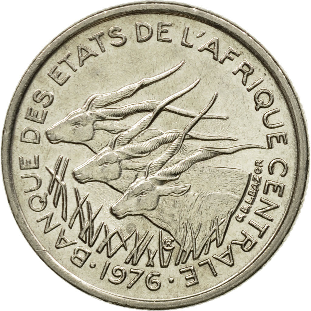 Coin, Central African States, 50 Francs, 1976, Paris, AU(55-58), Nickel, KM:11