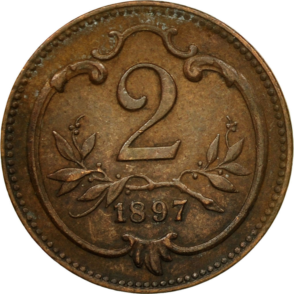 Coin, Austria, Franz Joseph I, 2 Heller, 1897, EF(40-45), Bronze, KM:2801