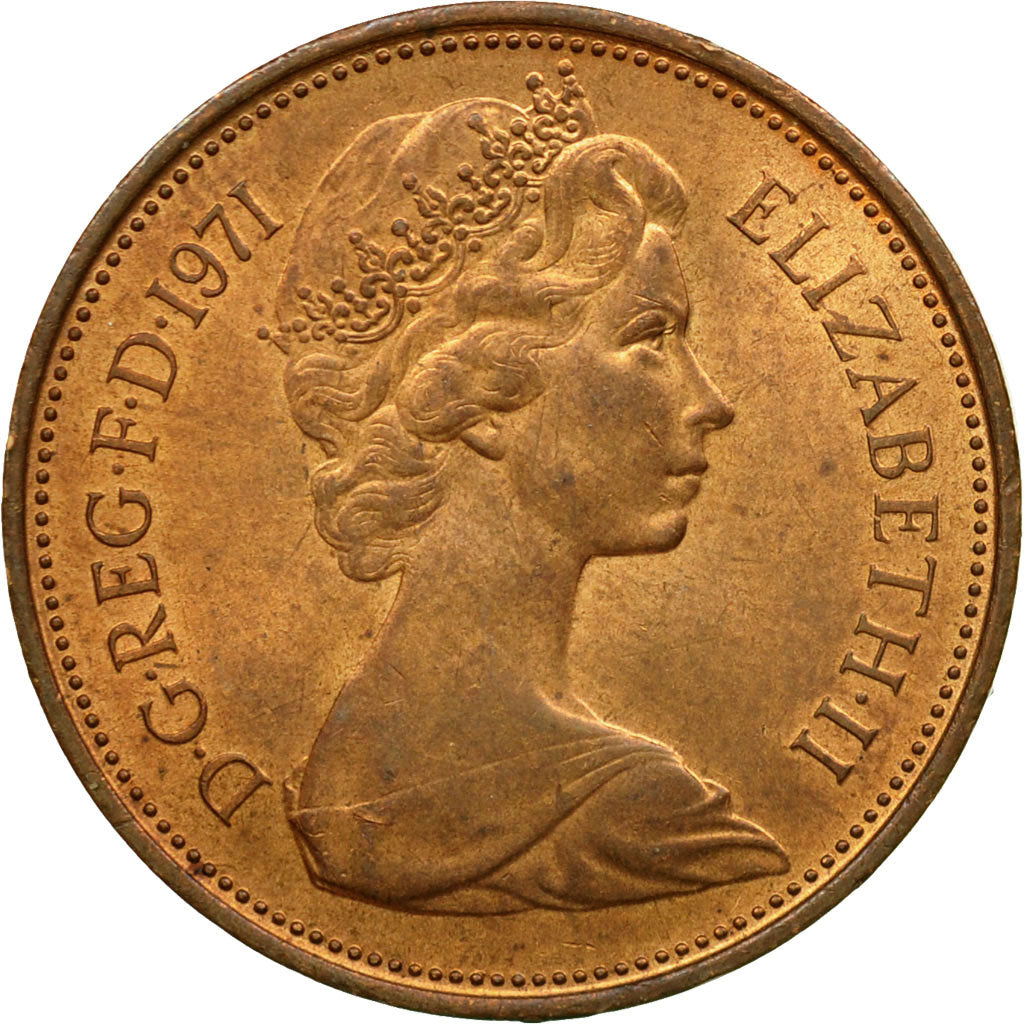 Coin, Great Britain, Elizabeth II, 2 New Pence, 1971, EF(40-45), Bronze, KM:916