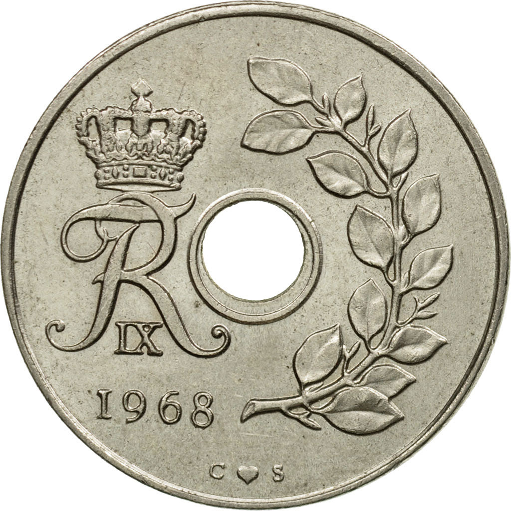 Moneda, Dinamarca, Frederik IX, 25 Öre, 1968, Copenhagen, MBC, Cobre - níquel