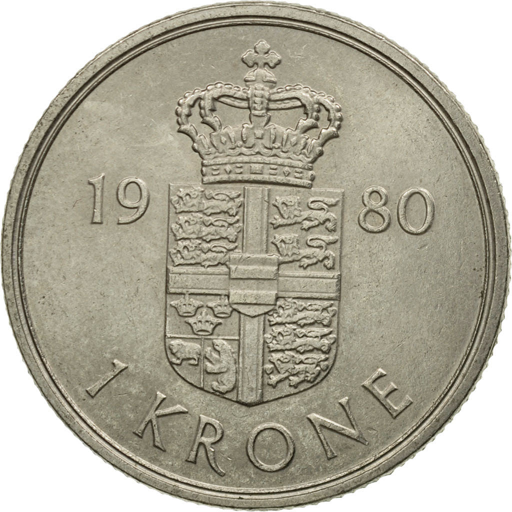 Munten, Denemarken, Margrethe II, Krone, 1980, Copenhagen, ZF+, Copper-nickel