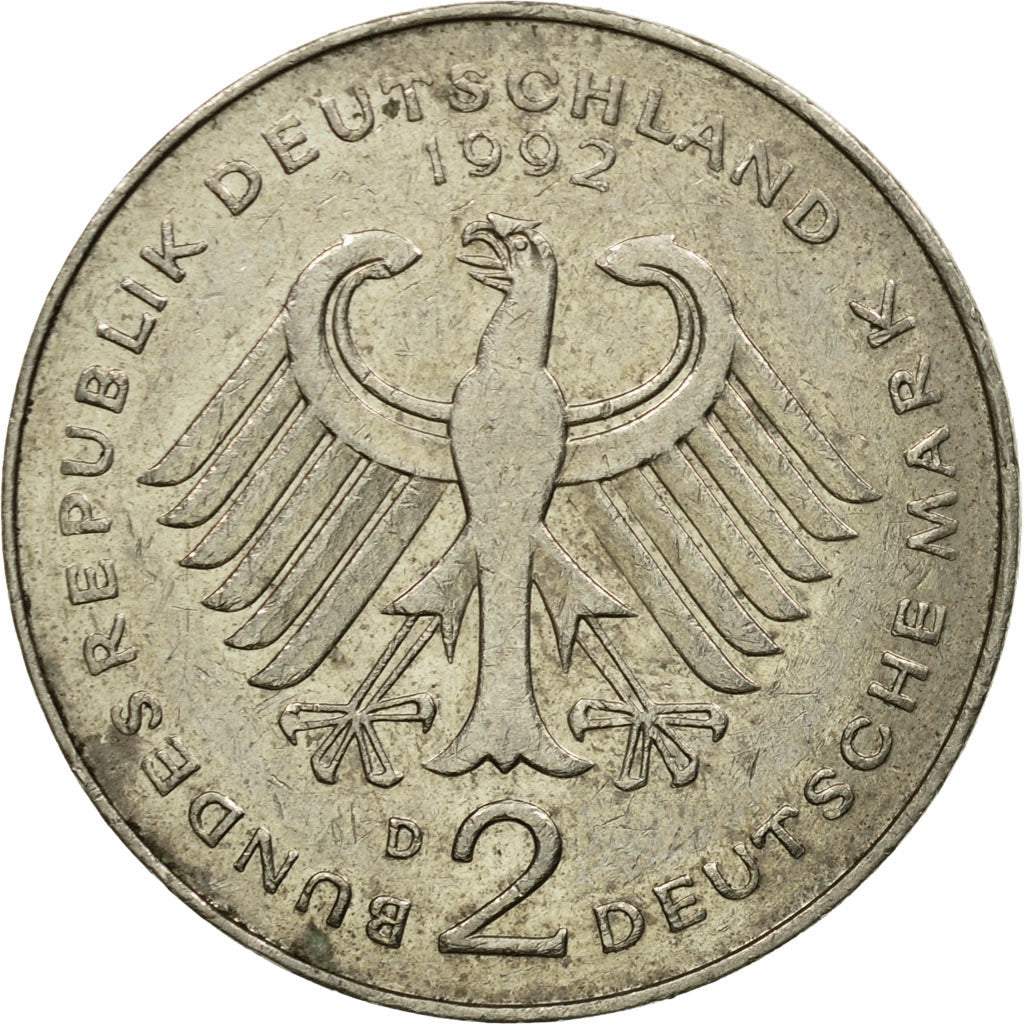 Moneda, ALEMANIA - REPÚBLICA FEDERAL, 2 Mark, 1992, Munich, MBC, Cobre -