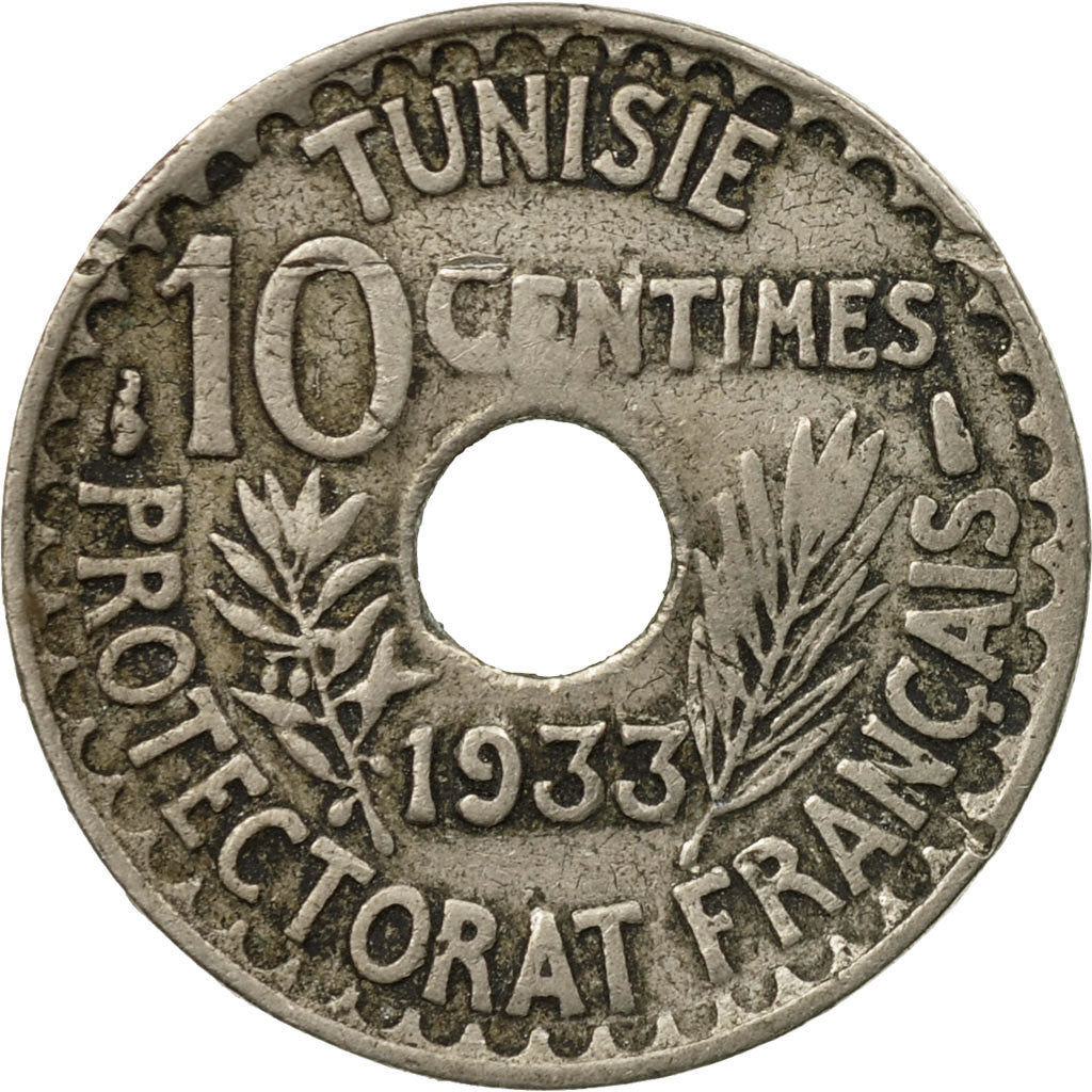 Coin, Tunisia, Ahmad Pasha Bey, 10 Centimes, 1933, Paris, EF(40-45)
