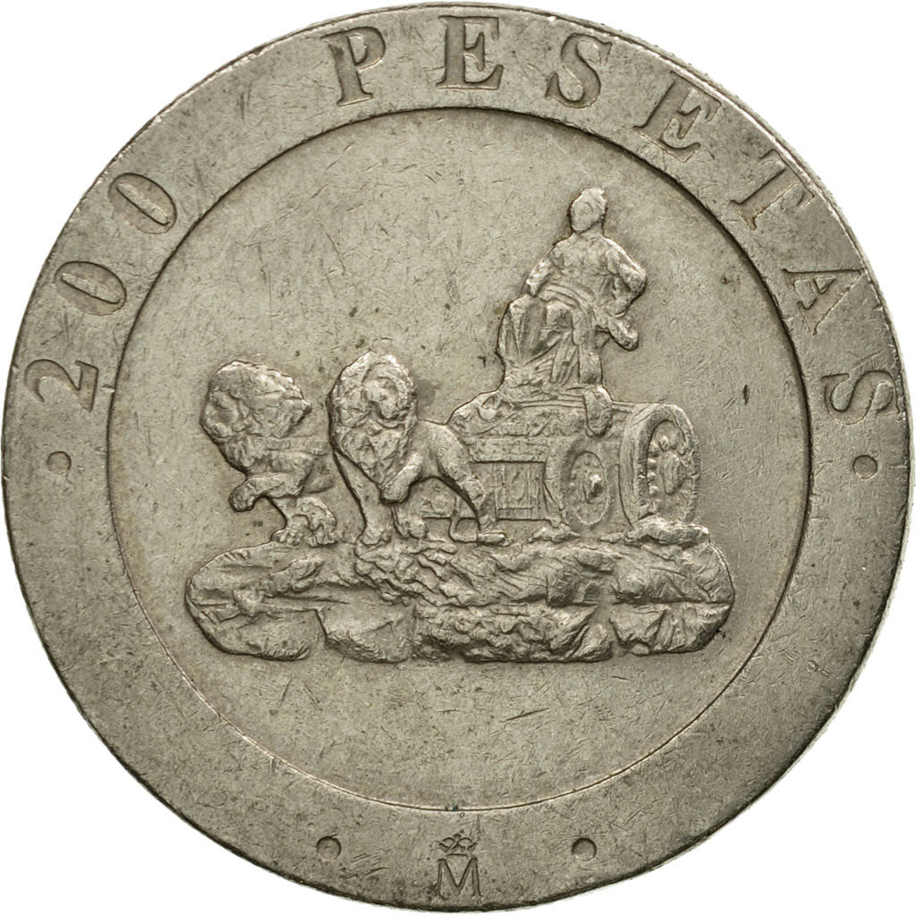 Coin, Spain, Juan Carlos I, 200 Pesetas, 1990, VF(20-25), Copper-nickel, KM:855