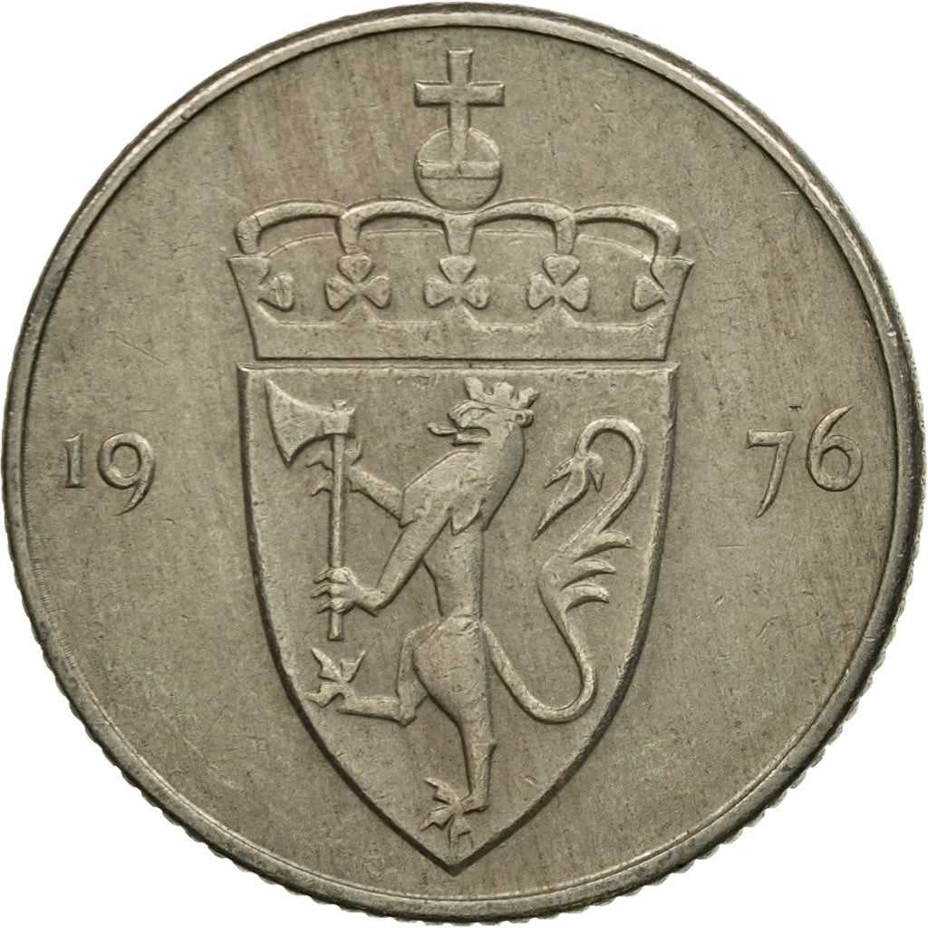Coin, Norway, Olav V, 50 Öre, 1976, EF(40-45), Copper-nickel, KM:418