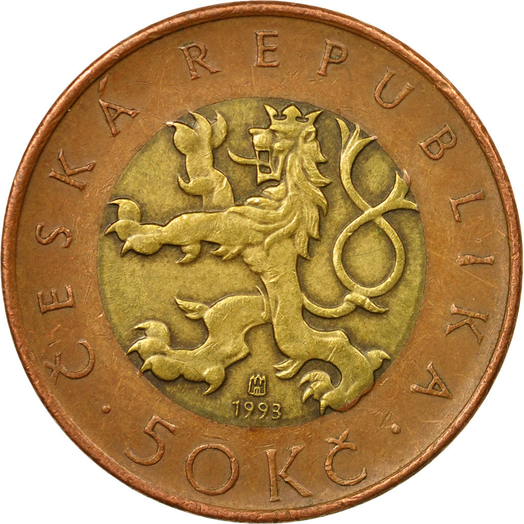 Coin, Czech Republic, 50 Korun, 1993, EF(40-45), Bi-Metallic, KM:1