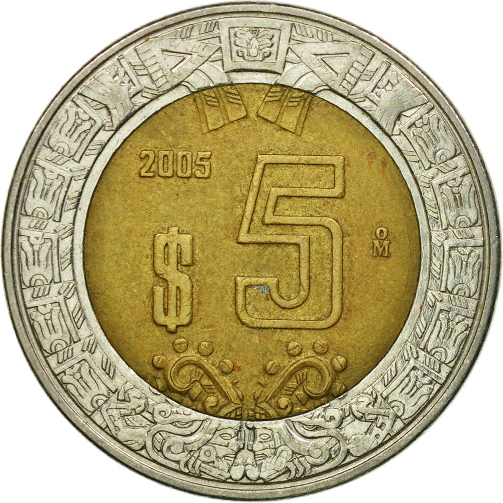 Coin, Mexico, 5 Pesos, 2005, Mexico City, EF(40-45), Bi-Metallic, KM:605