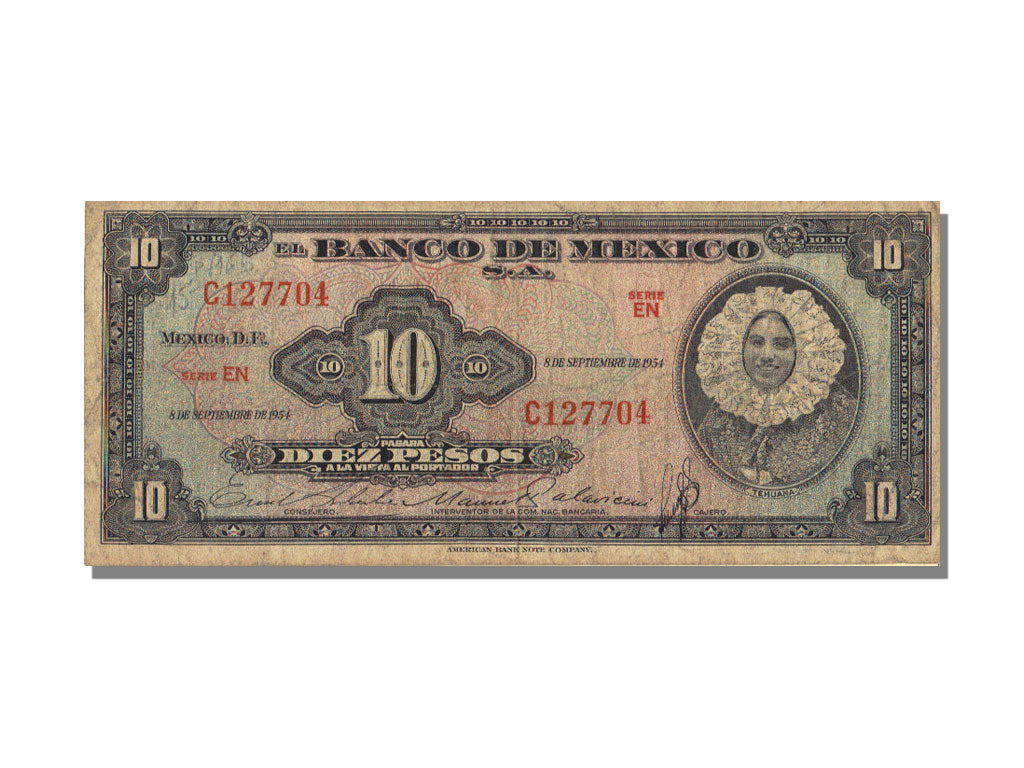 Banknote, Mexico, 10 Pesos, 1954, 1954-09-08, KM:58b, AU(50-53)