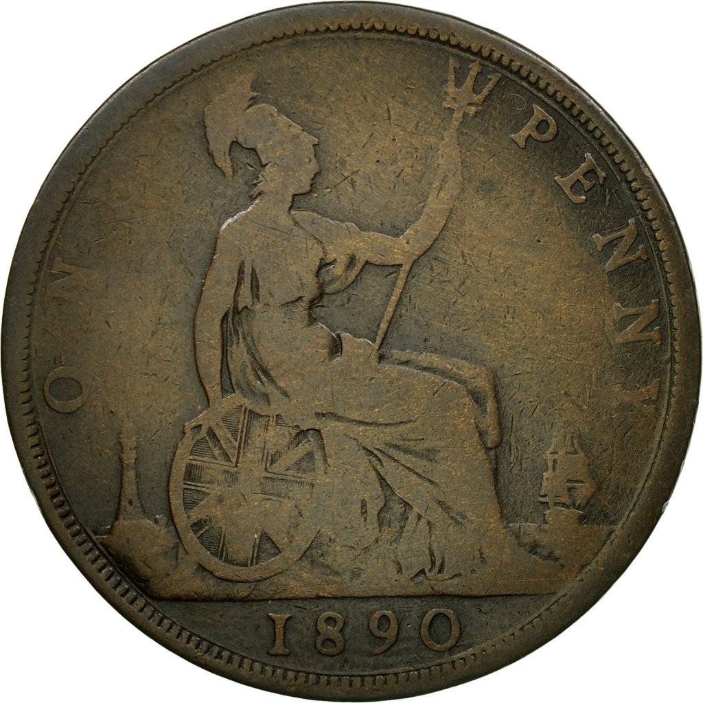 Moneda, Gran Bretaña, Victoria, Penny, 1890, BC, Bronce, KM:755